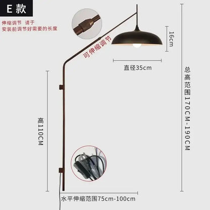 Designer red & gold swing arm wall lamp bedroom reading light