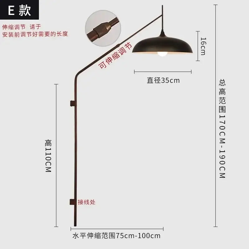 Designer red & gold swing arm wall lamp bedroom reading light