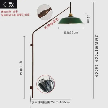 Designer red & gold swing arm wall lamp bedroom reading light