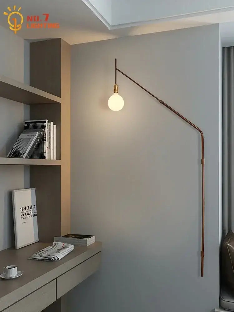 Designer red & gold swing arm wall lamp bedroom reading light