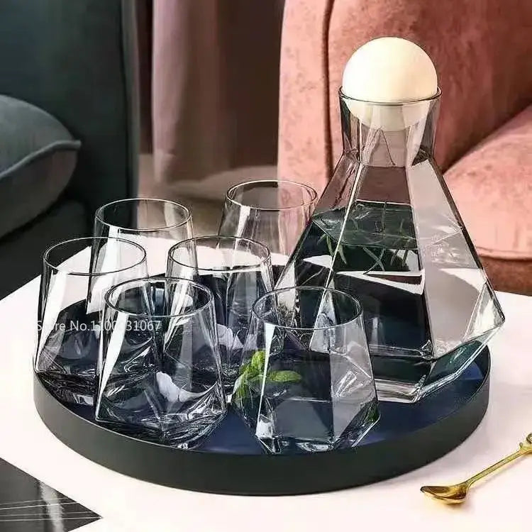 Diamond crystal glass water pitcher and cup set for dining room