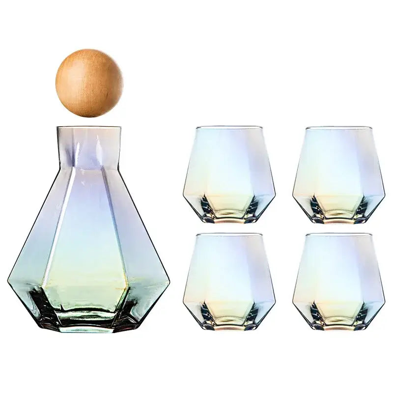 Diamond crystal glass water pitcher and cup set for dining room