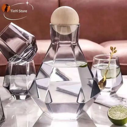 Diamond crystal glass water pitcher and cup set for dining room