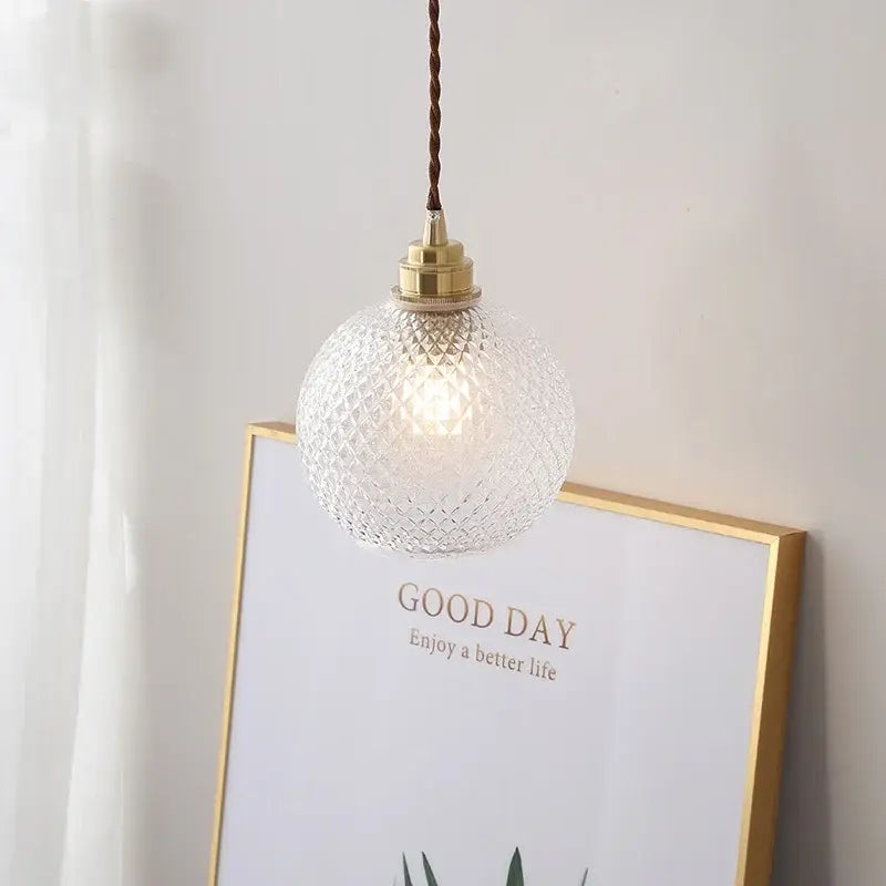 Diamond cut glass globe led pendant light kitchen hanging lamp