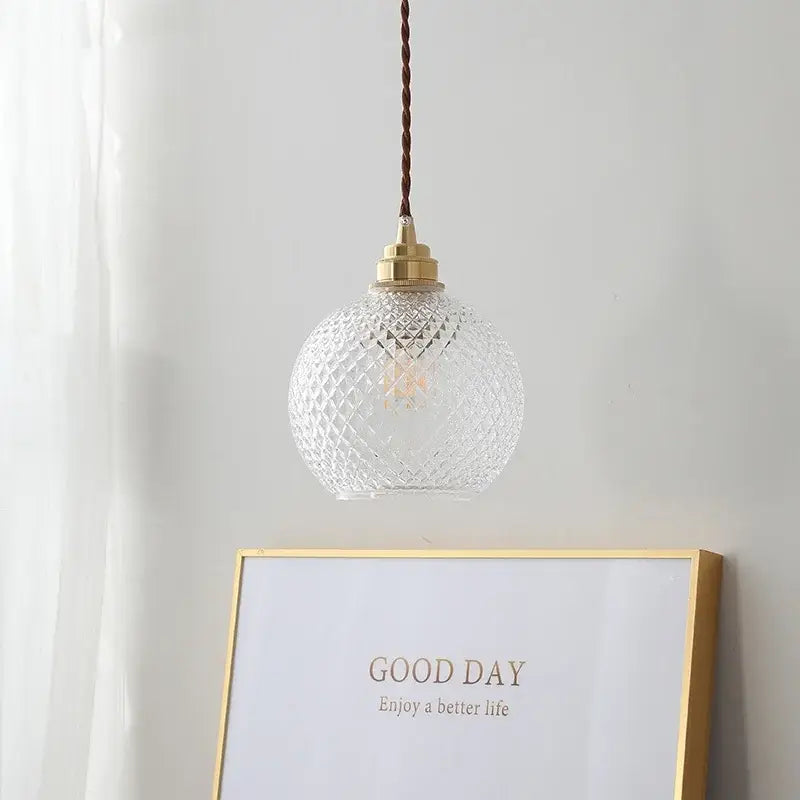 Diamond cut glass globe led pendant light kitchen hanging lamp