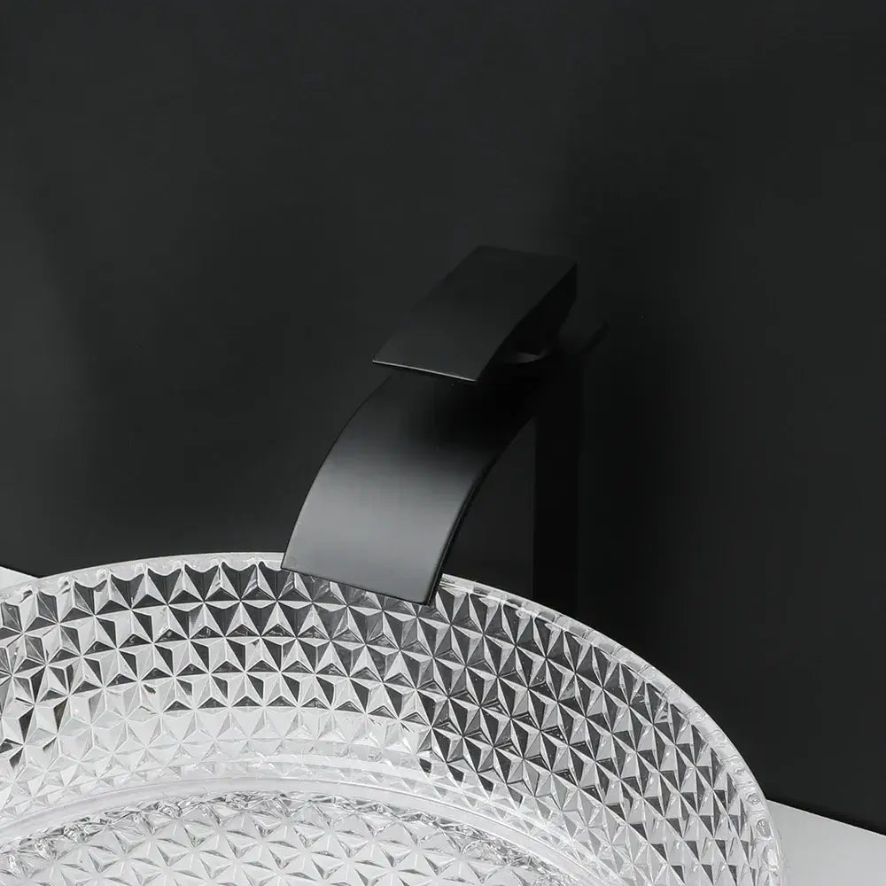 Diamond glass basin set with matte black faucet for bathroom