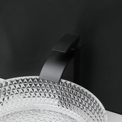 Diamond glass basin set with matte black faucet for bathroom