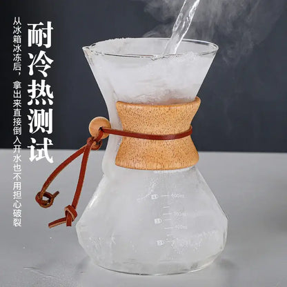 Diamond glass hand brew coffee set with wood neck for kitchen dining