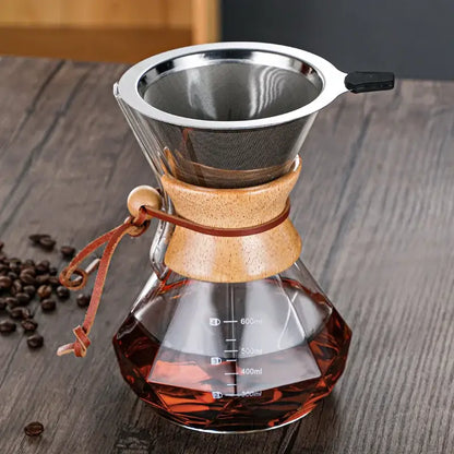 Diamond glass hand brew coffee set with wood neck for kitchen dining