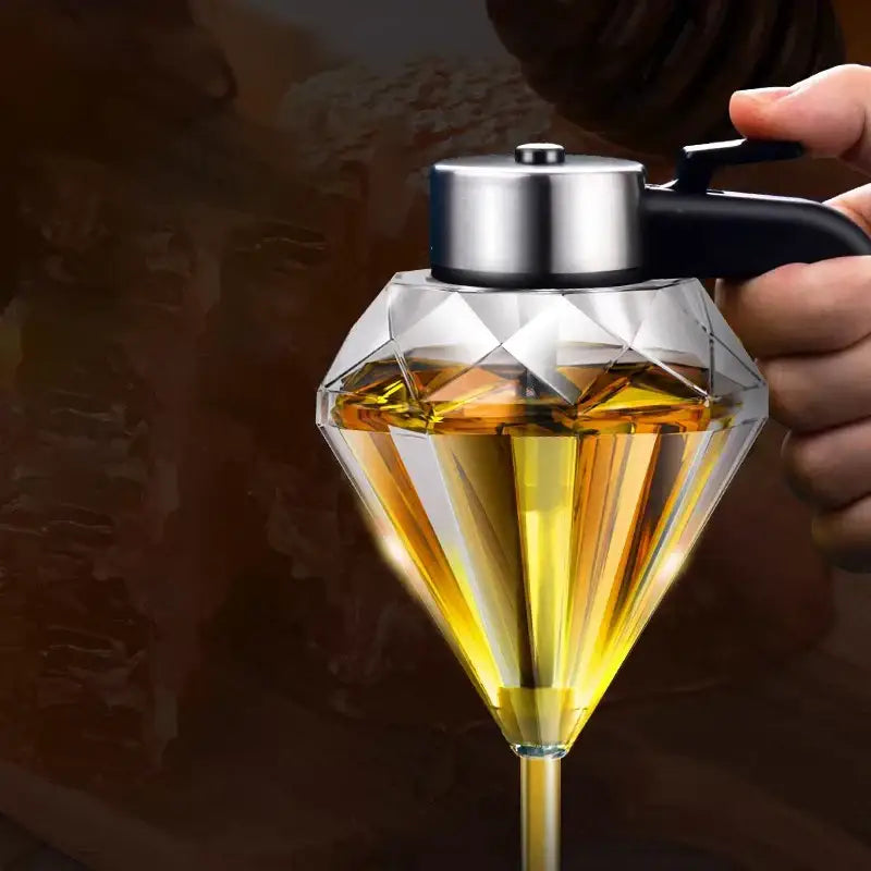 Diamond glass syrup honey dispenser kitchen oil jar with silver lid