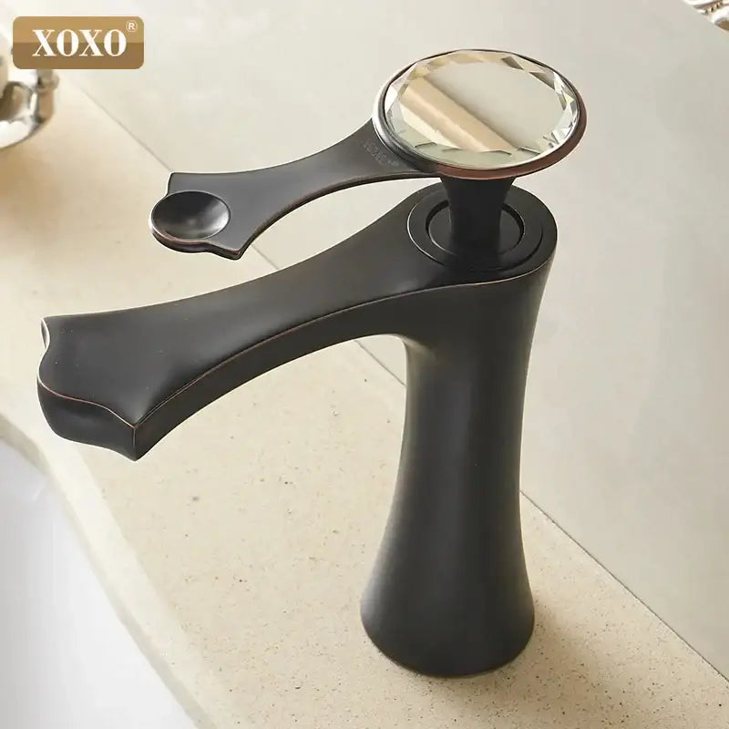 Diamond golden black basin faucet crystal handle bathroom mixer tap