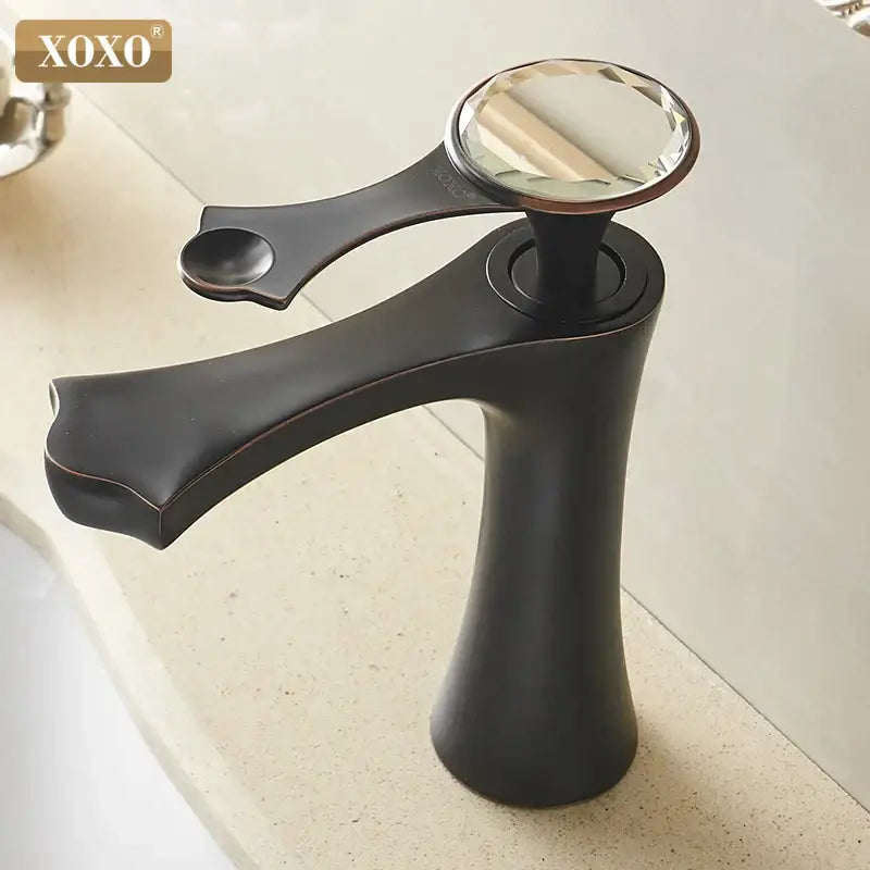 Diamond golden black basin faucet crystal handle bathroom mixer tap