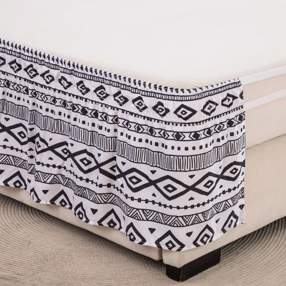 Diamond lattice ruffled black & white elastic band bed skirt bedroom