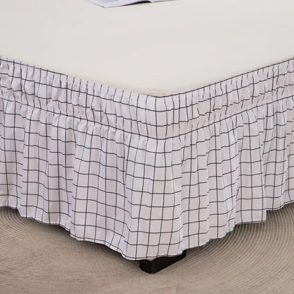 Diamond lattice ruffled black & white elastic band bed skirt bedroom