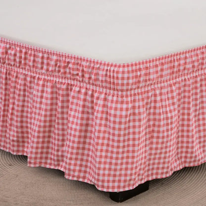 Diamond lattice ruffled black & white elastic band bed skirt bedroom