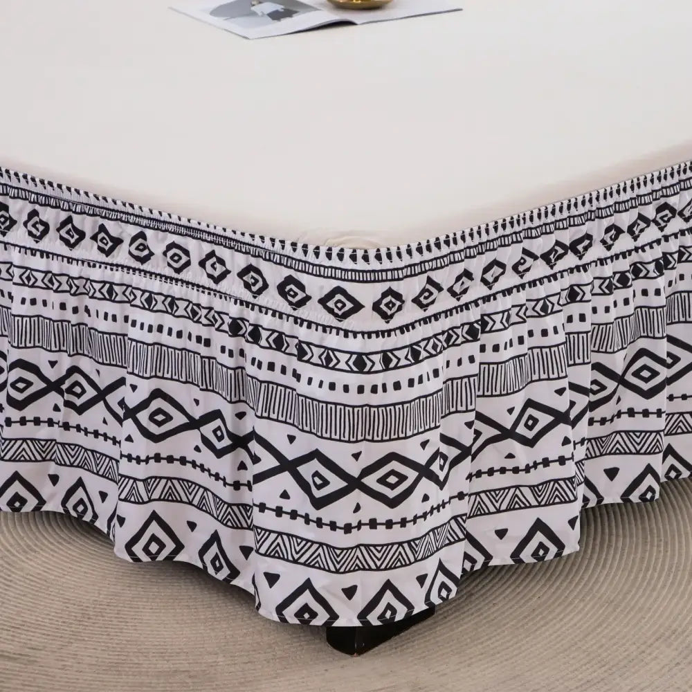 Diamond lattice ruffled black & white elastic band bed skirt bedroom