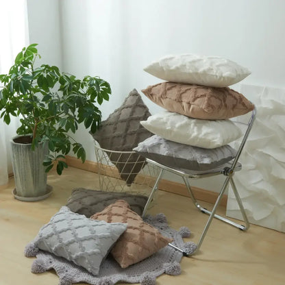 Diamond solid embroidery cushion cover living room textured pillow