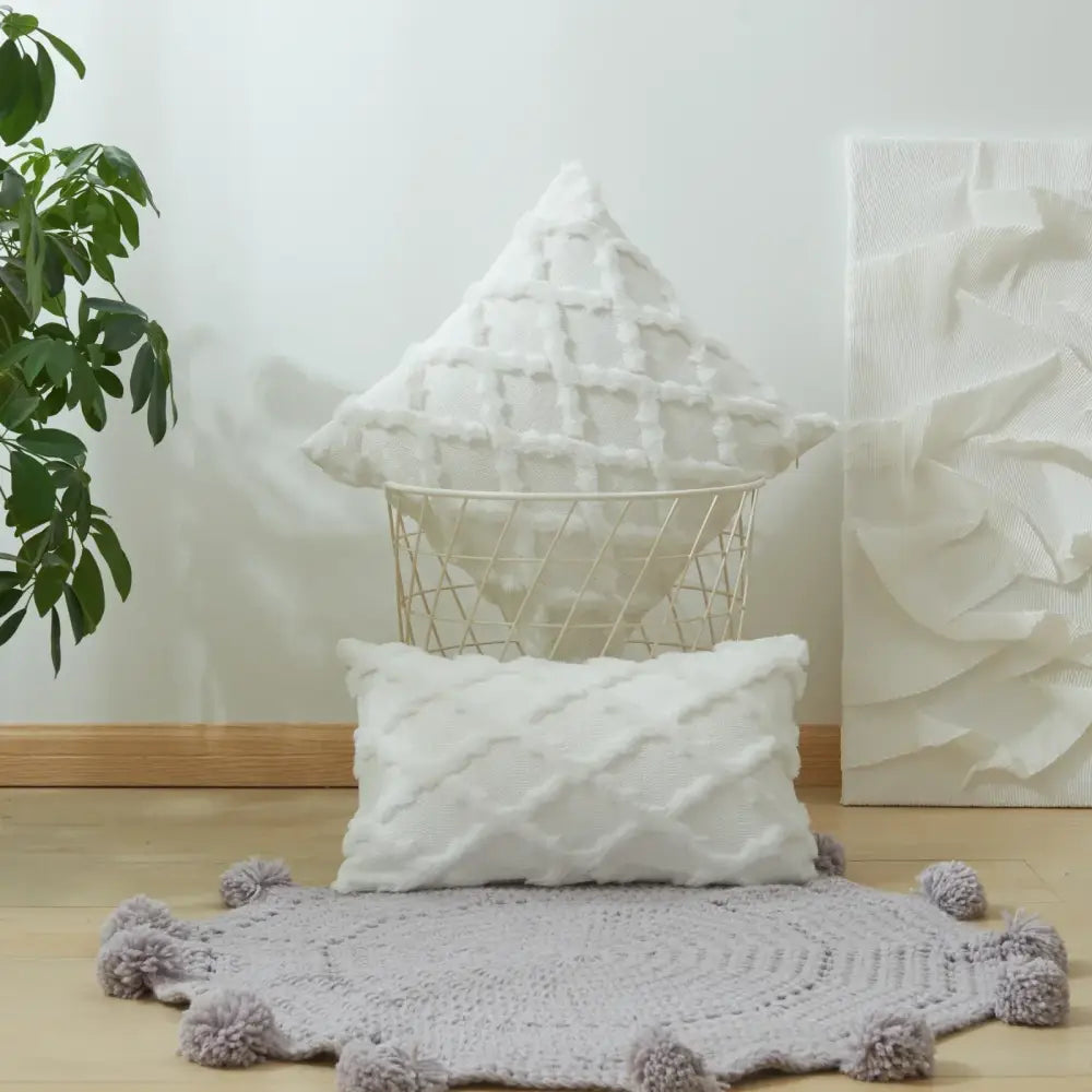 Diamond solid embroidery cushion cover living room textured pillow
