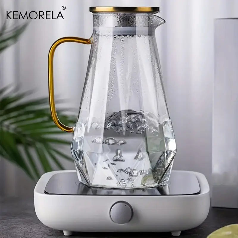 Diamond texture glass teapot set with gold accents for dining room