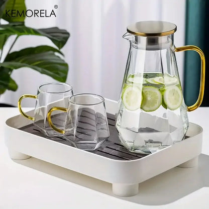 Diamond texture glass teapot set with gold accents for dining room