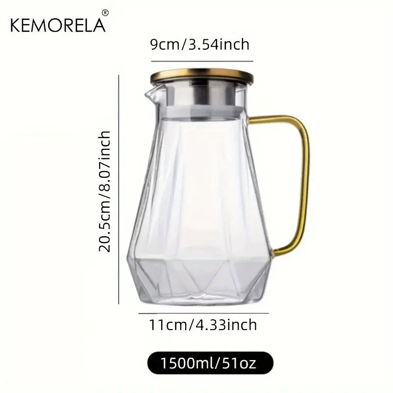 Diamond texture glass teapot set with gold accents for dining room
