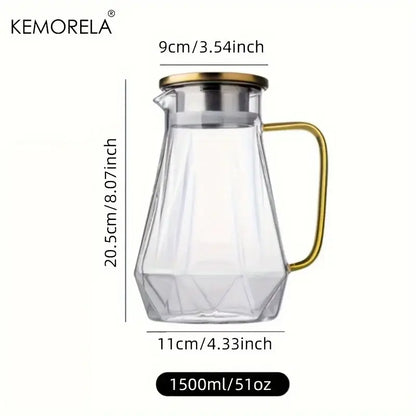 Diamond texture glass teapot set with gold accents for dining room