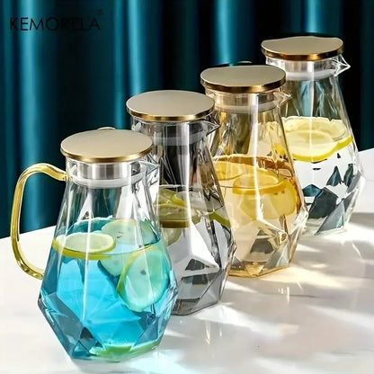 Diamond texture glass teapot set with gold accents for dining room