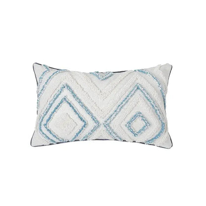 Diamond tufted blue and white cushion cover living room with tassels