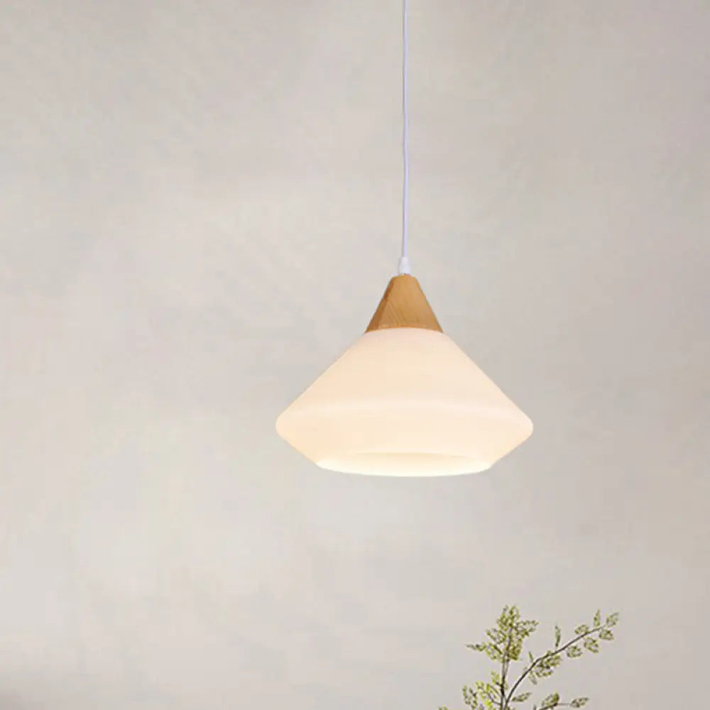 DecorBites™ Diamond White Glass Pendant Light – Modernist Wood Dining Room Ceiling Lighting with 1 Light