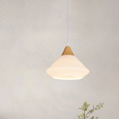 DecorBites™ Diamond White Glass Pendant Light – Modernist Wood Dining Room Ceiling Lighting with 1 Light