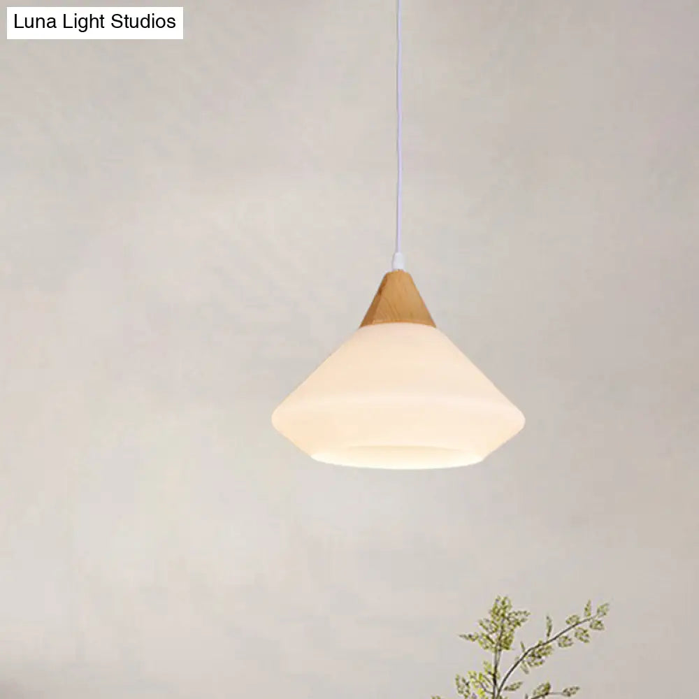 DecorBites™ Diamond White Glass Pendant Light – Modernist Wood Dining Room Ceiling Lighting with 1 Light
