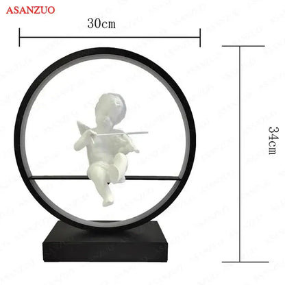 Dimmable angel table lamp with white cherub for bedroom decor