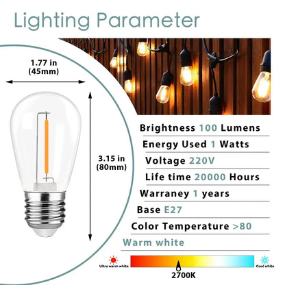 Dimmable led filament warm white outdoor bulbs 5 pack garden light