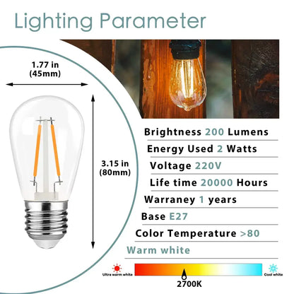 Dimmable led filament warm white outdoor bulbs 5 pack garden light