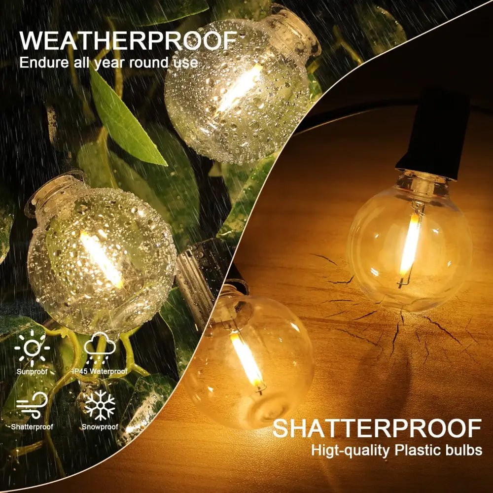 Dimmable led outdoor globe string lights patio decor shatterproof bulbs