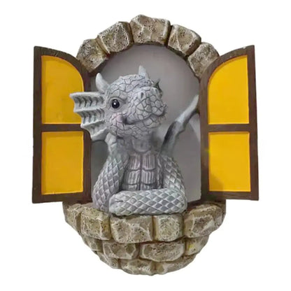 Dino garden sculpture gray dragon window figurine outdoor decor