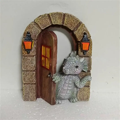 Dino garden sculpture gray dragon window figurine outdoor decor