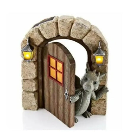 Dino garden sculpture gray dragon window figurine outdoor decor
