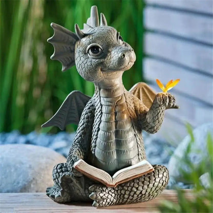 Dino garden sculpture gray dragon window figurine outdoor decor