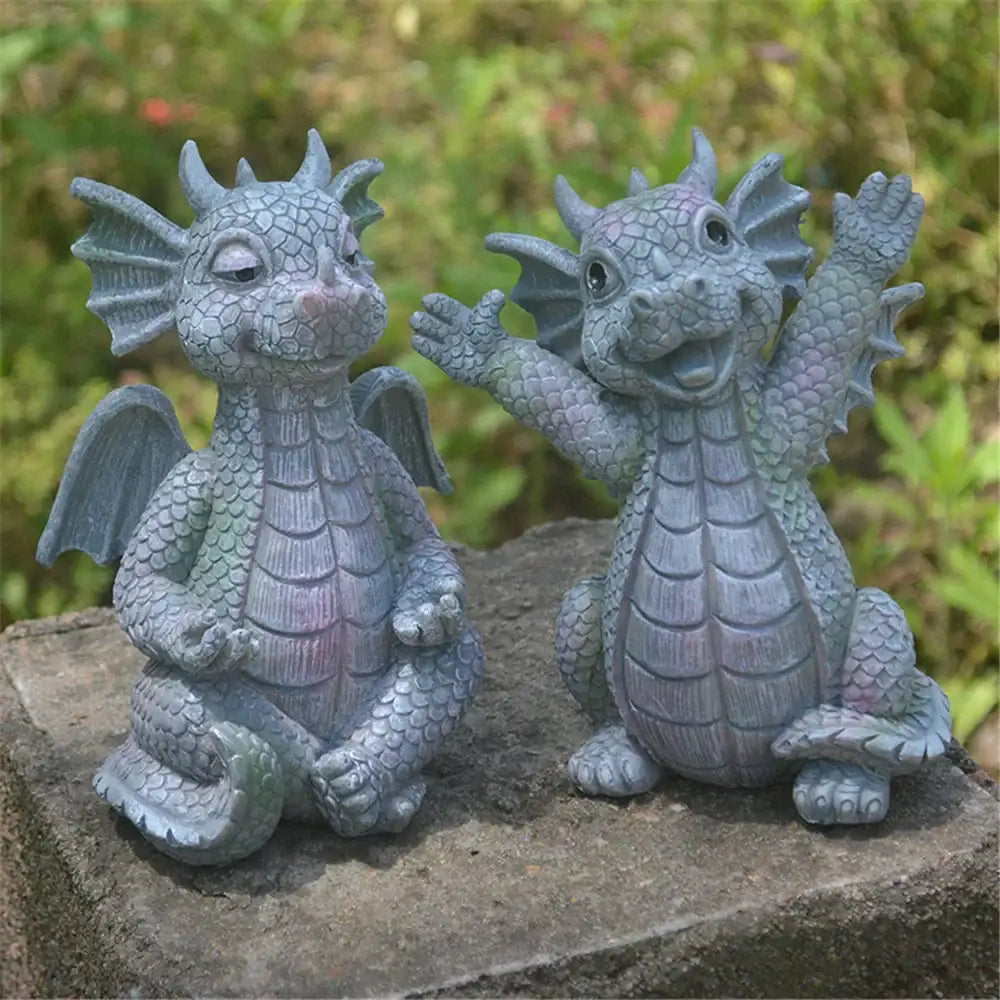 Dino garden sculpture gray dragon window figurine outdoor decor