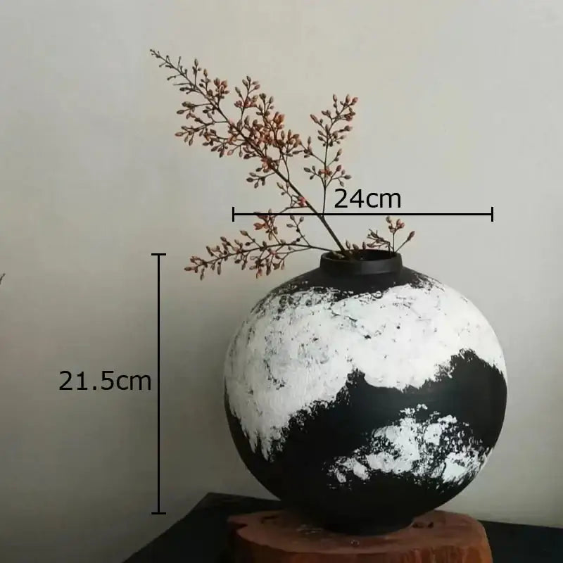 Distressed black & white ink painting ceramic vase living room decor