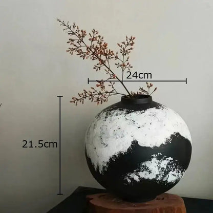 Distressed black & white ink painting ceramic vase living room decor