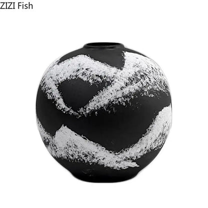 Distressed black & white ink painting ceramic vase living room decor