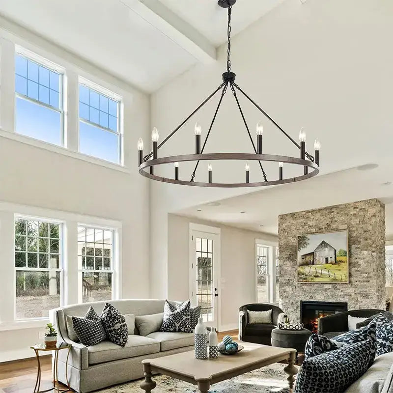 Distressed silver iron candle chandelier dining room