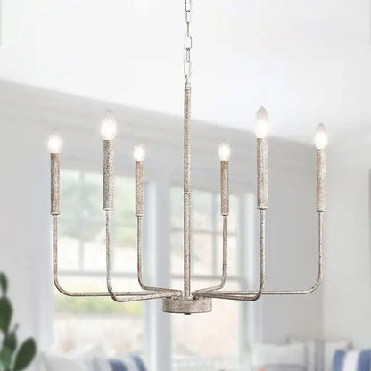 Distressed silver iron candle chandelier dining room