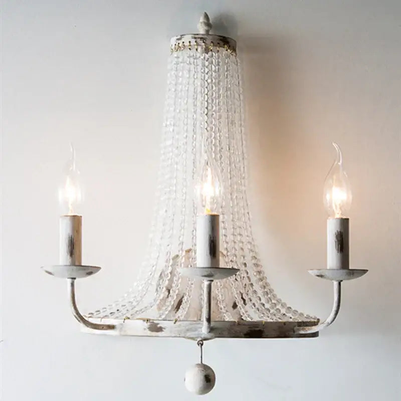Distressed white crystal tassel wall lamp bedroom candle light