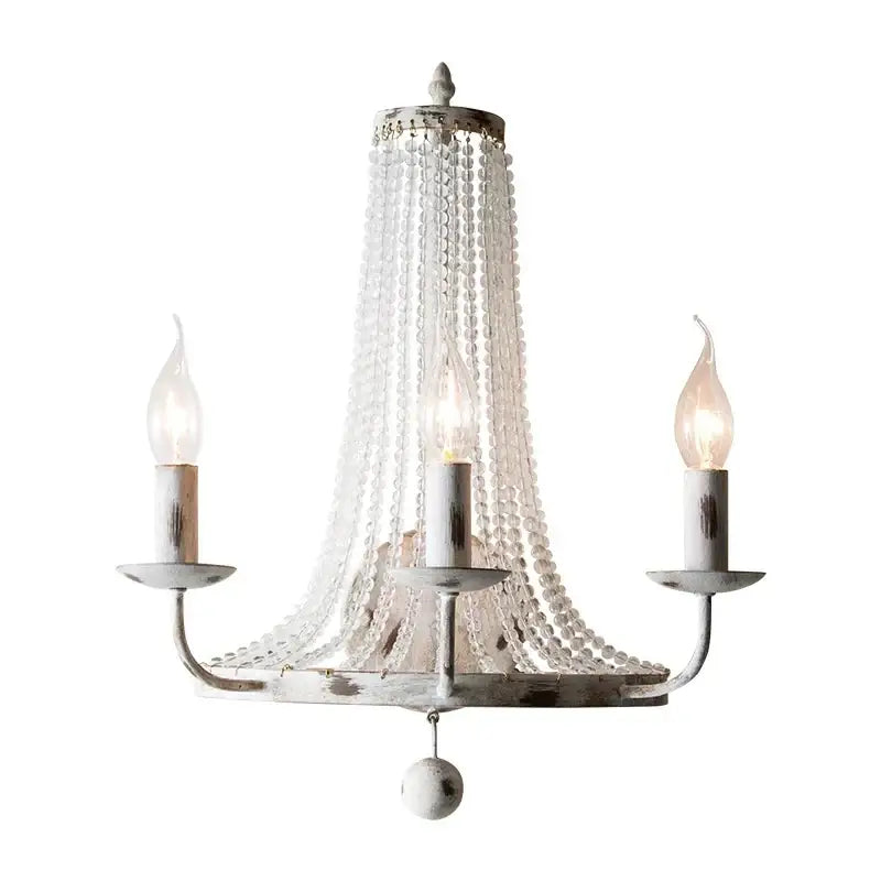 Distressed white crystal tassel wall lamp bedroom candle light