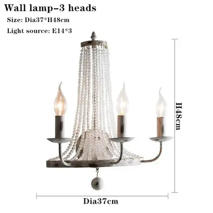 Distressed white crystal tassel wall lamp bedroom candle light