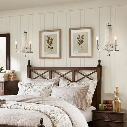 Distressed white crystal tassel wall lamp bedroom candle light