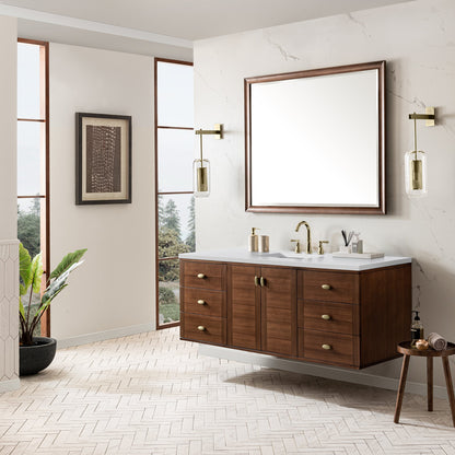 James Martin Amberly 60" Dual Mount Single Bathroom Vanity, Mid-Century Walnut